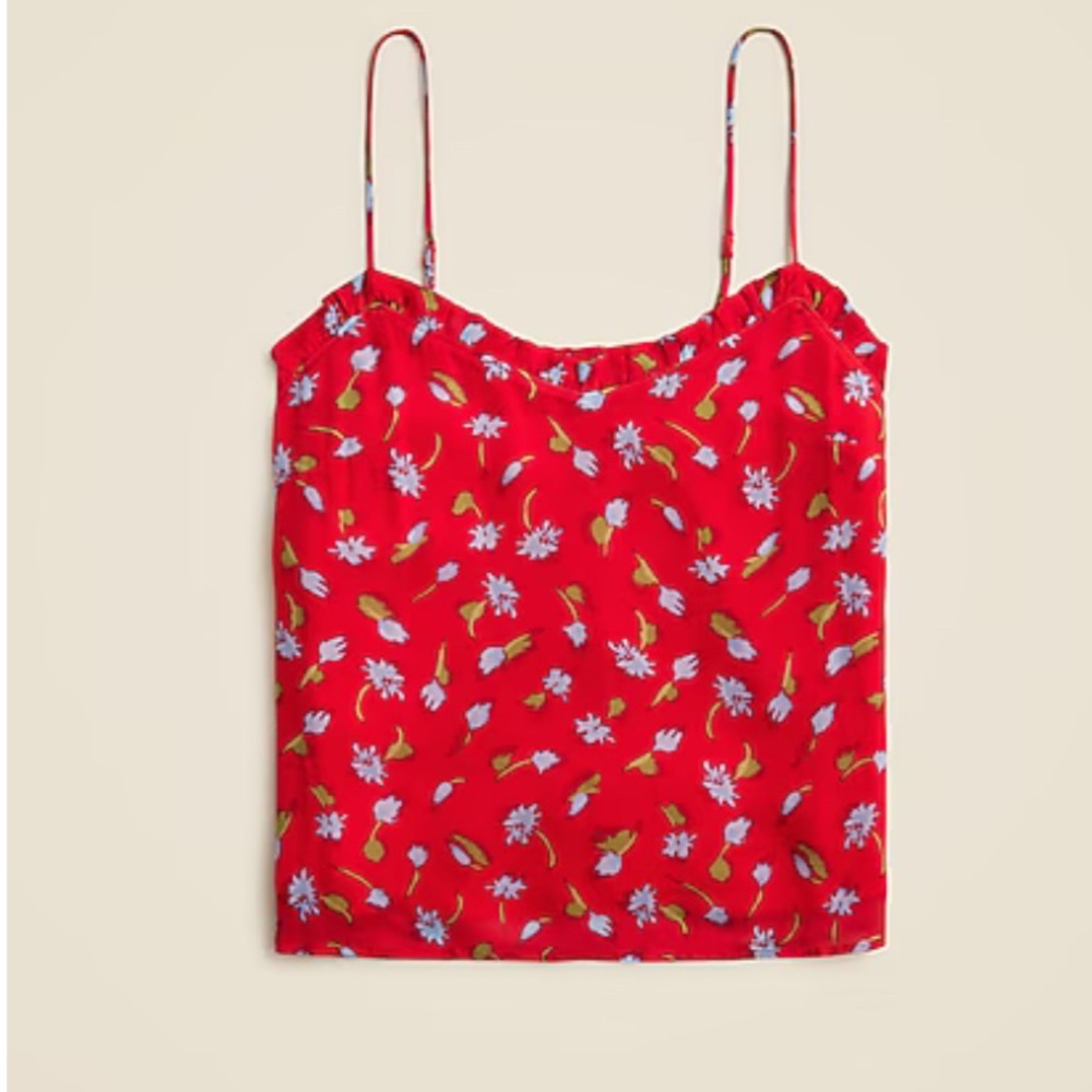 J. Crew Red Floral Spaghetti Strap Tank Top